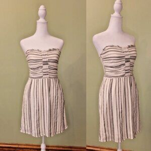 SMALL Gray Striped Gauze Strapless Tube Top Dress By Gap W Pockets & Beading